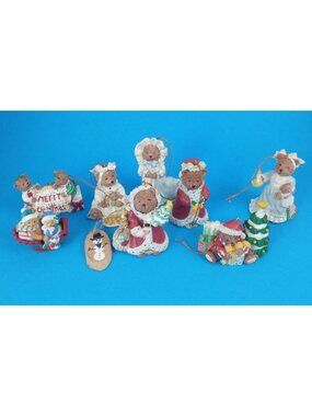 1996 Christmas Bear Hanging Ornament By Shelly Rasche Lot Of 7 & 2 Extra